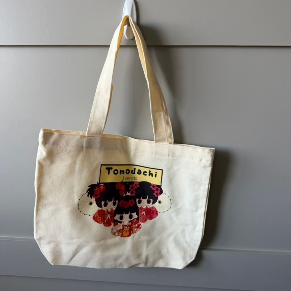 Tomodachi Friends Tote Bag Kawaii Japanese Kokeshi‎ Doll Canvas Zip Purse